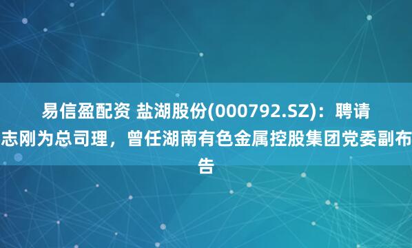 易信盈配资 盐湖股份(000792.SZ)：聘请雷志刚为总司理，曾任湖南有色金属控股集团党委副布告